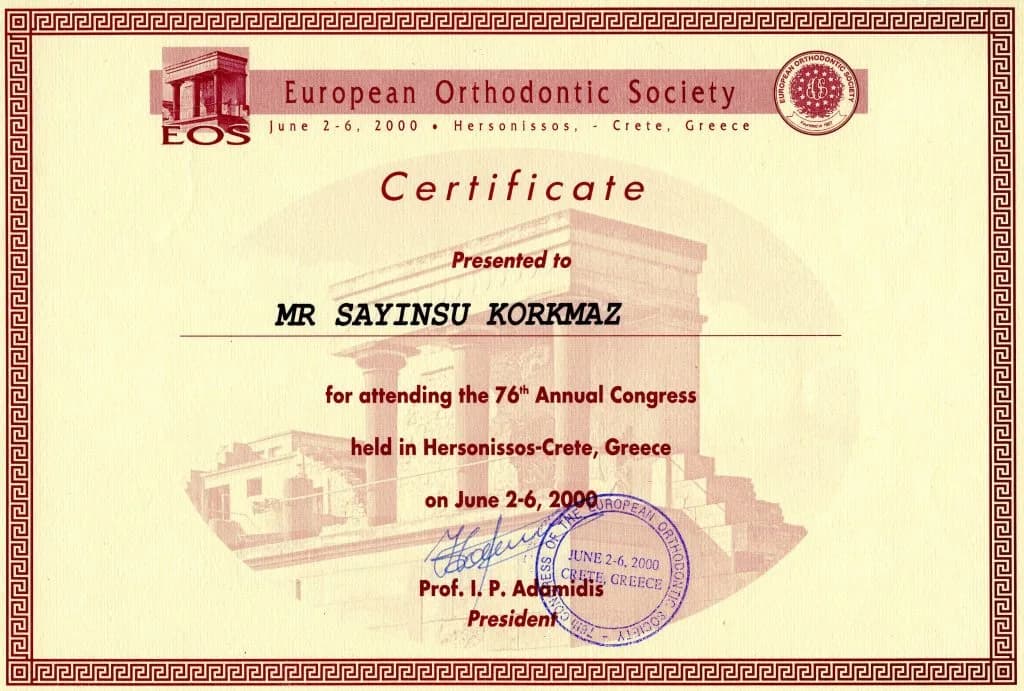 Prof. Dr. Korkmaz Sayınsu'nun katıldığı eğitim ve kongre belgesi