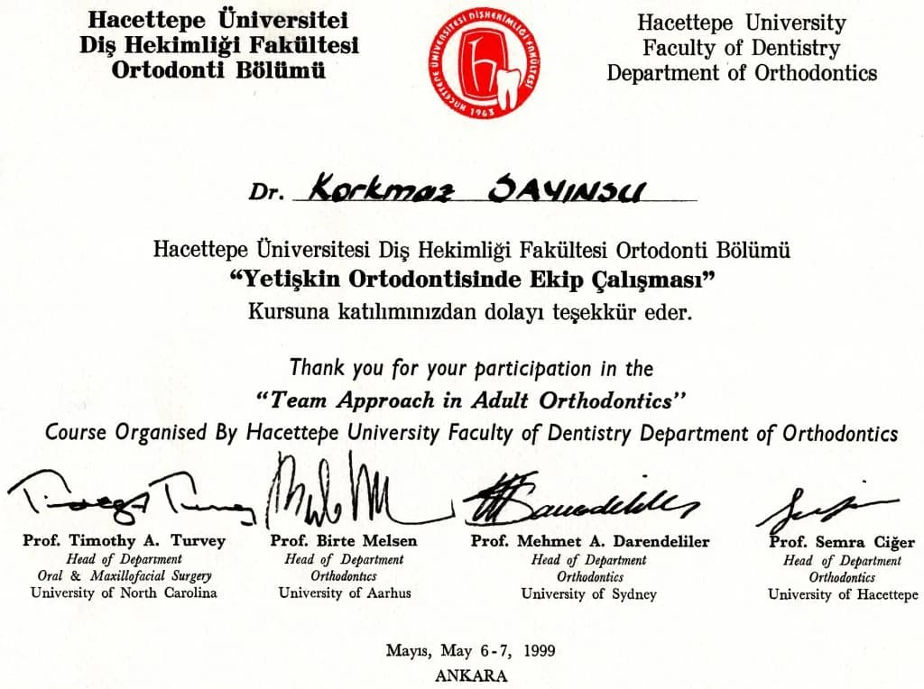 Prof. Dr. Korkmaz Sayınsu'nun katıldığı eğitim ve kongre belgesi
