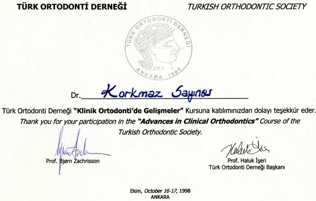 Prof. Dr. Korkmaz Sayınsu'nun katıldığı eğitim ve kongre belgesi