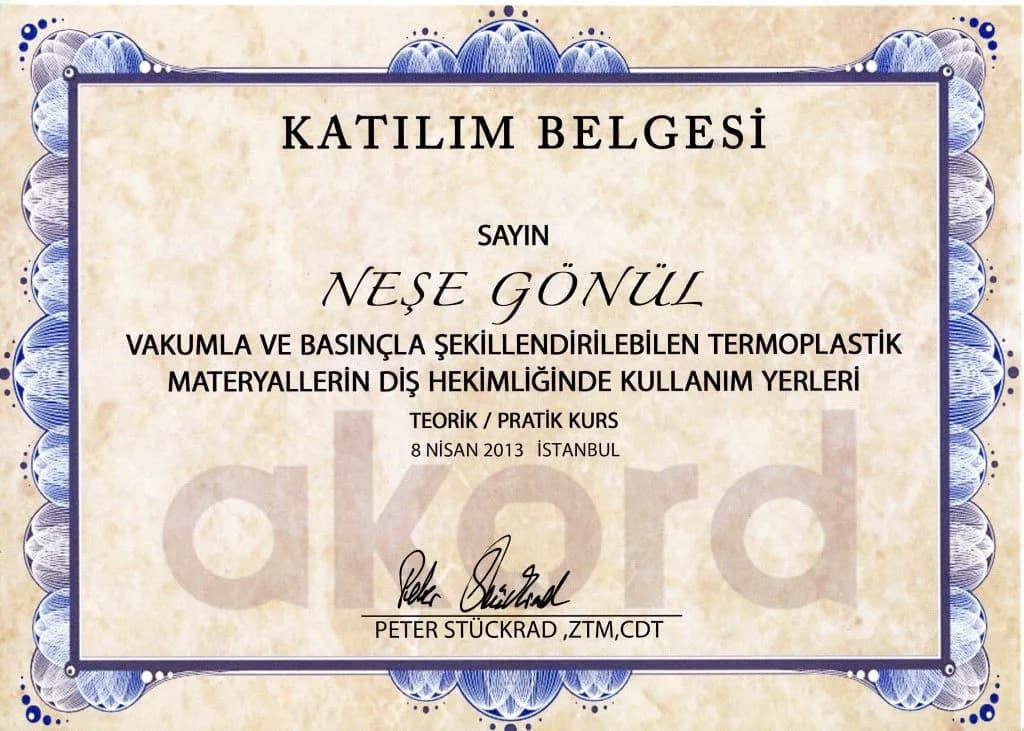 Yrd. Doç. Dr. Neşe Yoko Sayınsu'nun katıldığı eğitim ve kongre belgesi